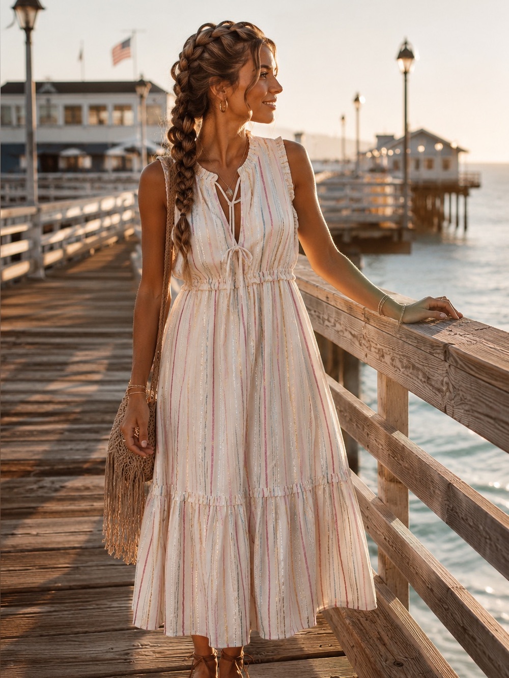 J. CREW Tie Front Shimmer Flowy Sleeveless Boho Midi Dress Size 4
